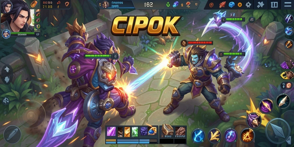 Screenshot gameplay seru dari CIPOK dengan aksi pertarungan MOBA.