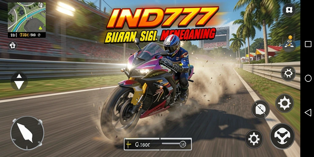 Tampilan gameplay mendebarkan di IND777 dengan berbagai trek motor.