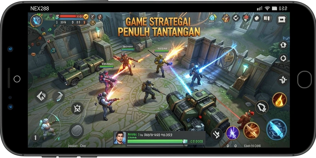 Tangkapan layar NEX288 menampilkan aksi strategi yang intens.